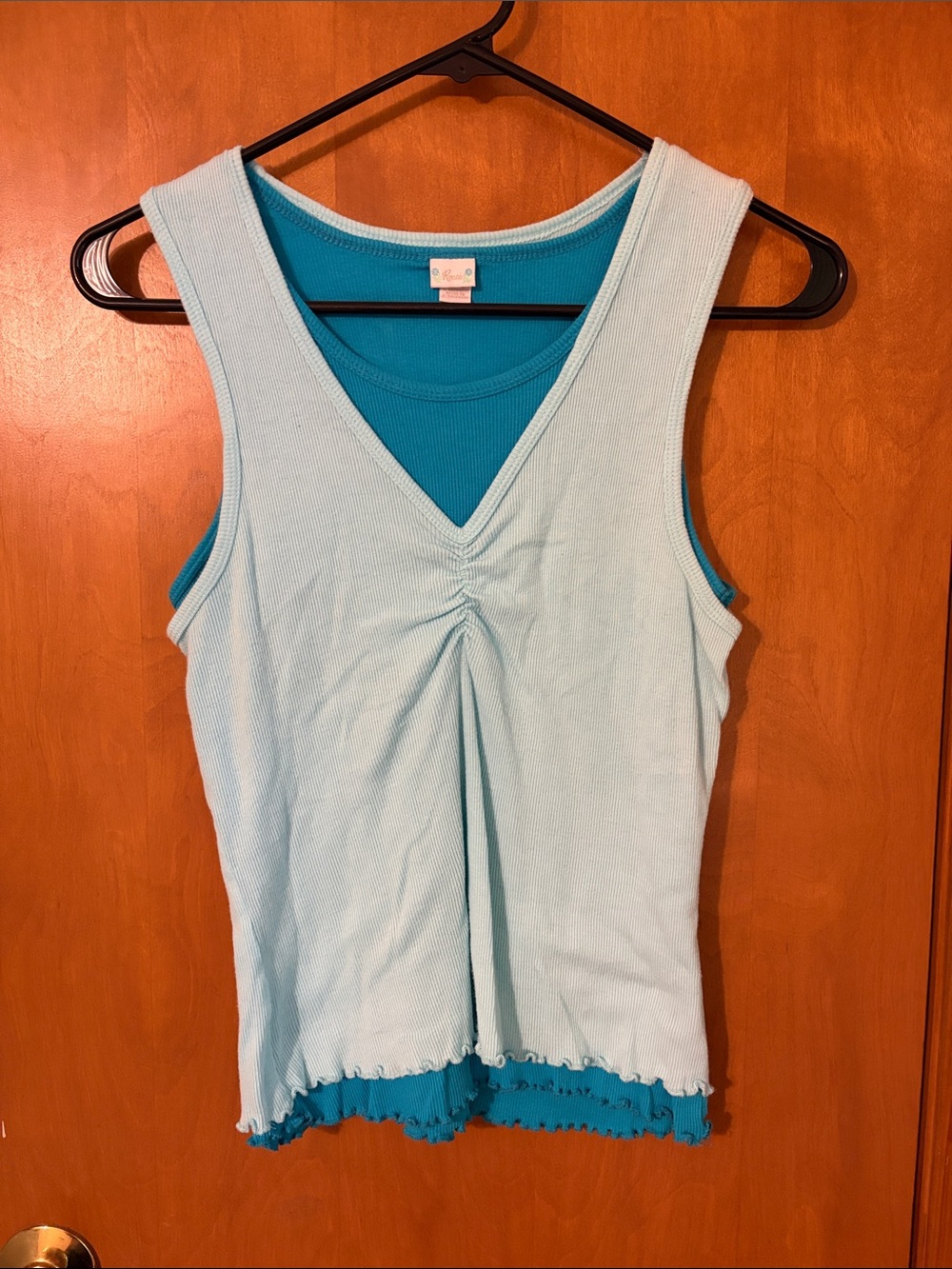 Route 100% Cotton Light Blue Layered V-Neck Tank Top